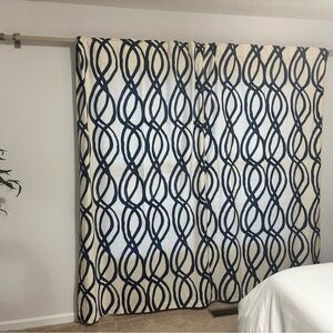 West Elm Navy and White Patterned Curtains- set of 2